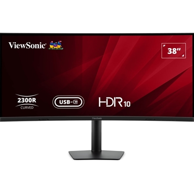 Viewsonic VA3820C 38 Inch UltraWide Quad HD LED Curved Monitor with USB-C Hub, 4.8ms,  HDMI, Display Port, 3840 x 1600, 75Hz, Speakers, Height Adjustable, Black