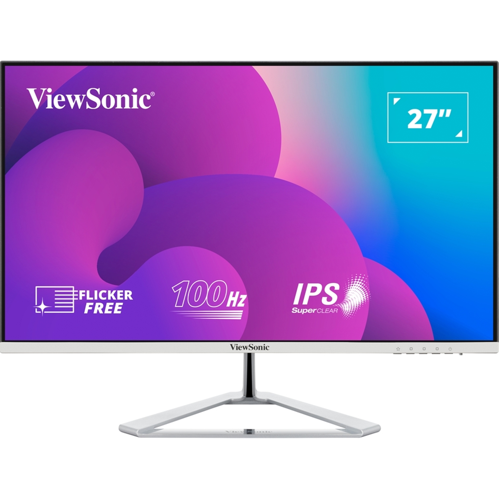 (image for) Viewsonic VX2776-SMH 27 Inch IPS Frameless Monitor, Full HD, 100Hz, 4ms, VGA, 2xHDMI, Int PSU, VESA, Chrome Stand, Speakers