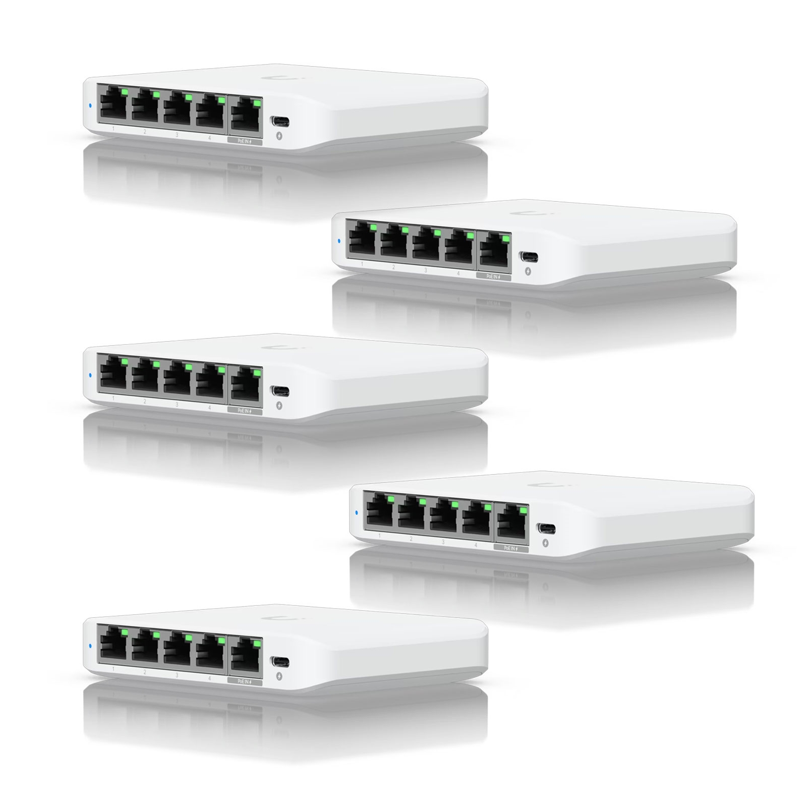 (image for) Ubiquiti USW-FLEX-MINI-5 UniFi USW Flex Mini 5 Port Smart Managed POE/USB C Powered Gigabit Network Switch (Five Pack, No PSU)