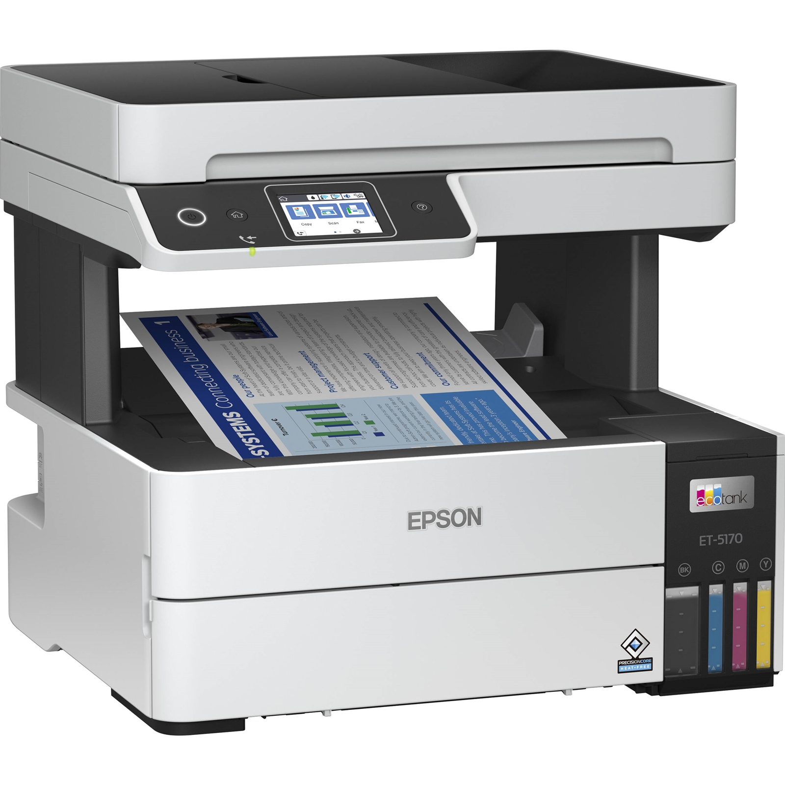 (image for) Epson EcoTank ET-5170 C11CJ88401 Inkjet Printer, Multifunction, A4, Wifi, Ethernet, ADF, Fax, LCD Touchscreen