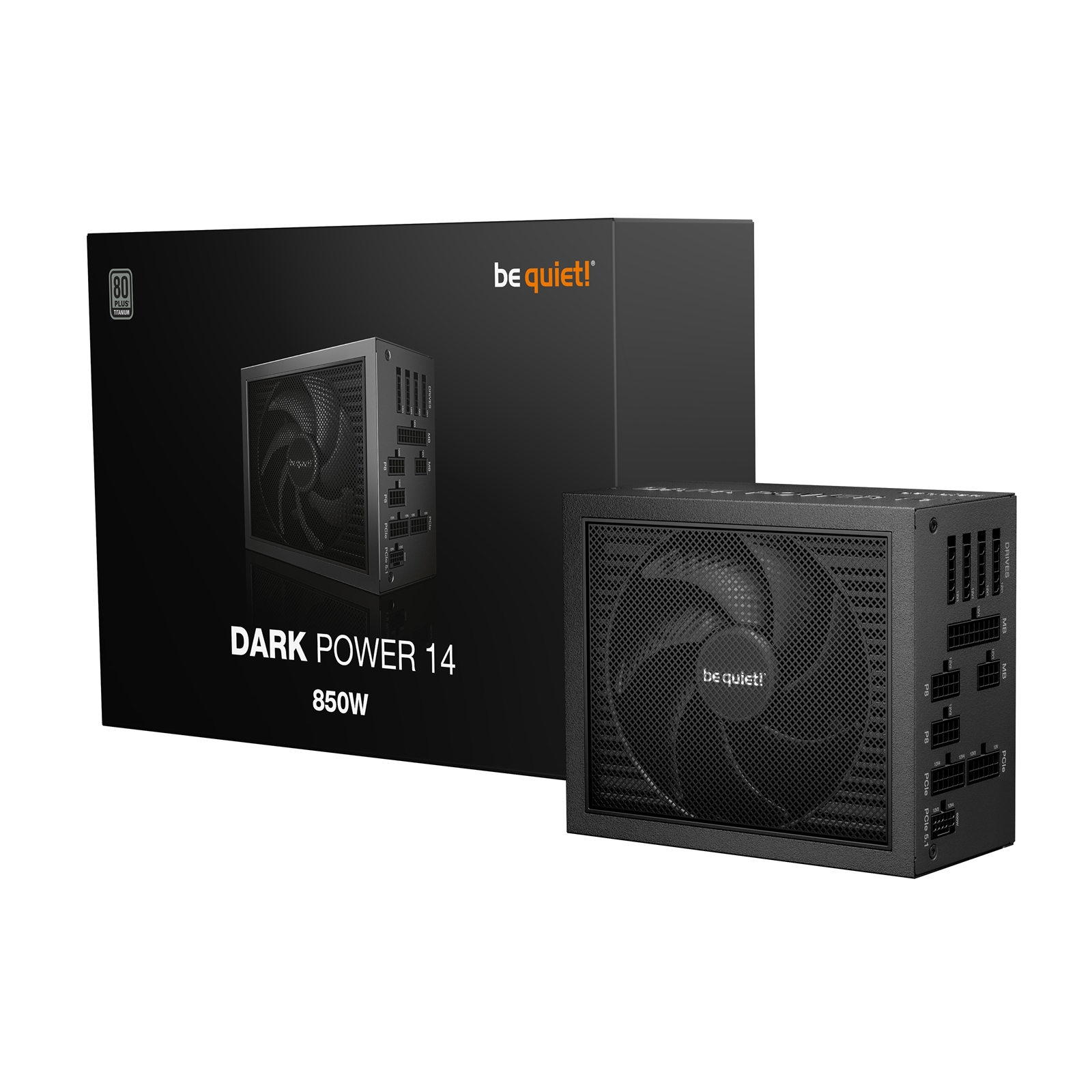 be quiet! DARK POWER 14, 1200W, 80 PLUS certified and Cybenetics efficiency, ATX 3.1 compliant, PCIe 5.1 compatible, backed by a 10-year manufacturer's warranty.