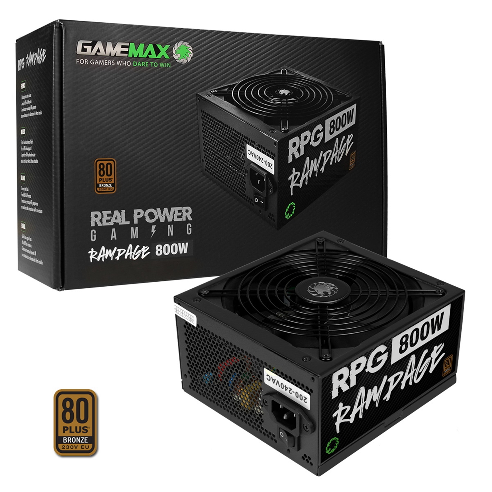 (image for) GAMEMAX RPG Rampage 800W PSU, 140mm Ultra Silent Fan, 80 PLUS Bronze, Non Modular, Flat Black Cables, Japanese TK Main Capacitor Fitted