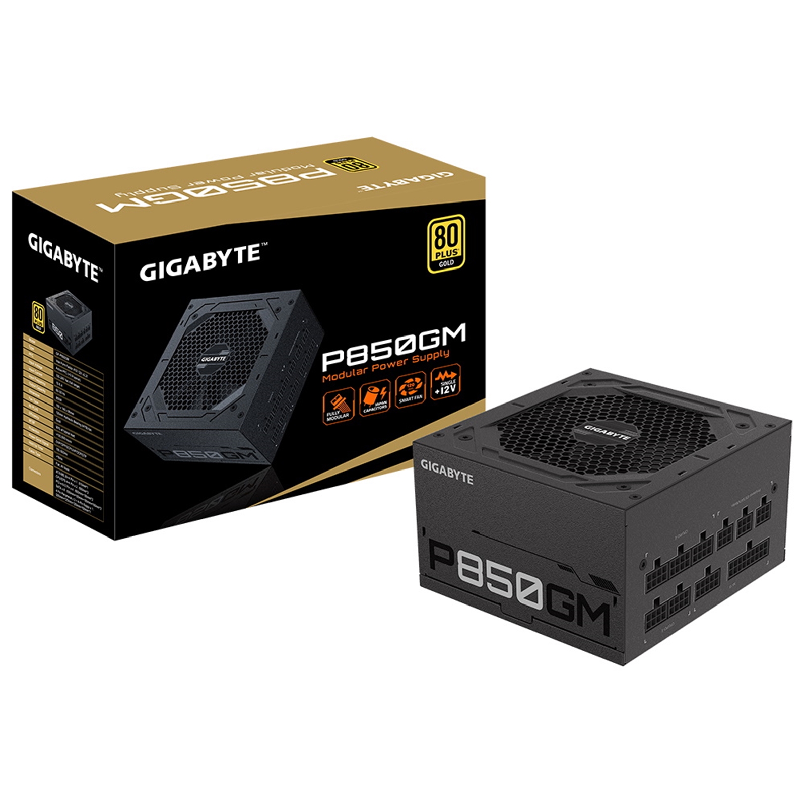 (image for) GIGABYTE P850GM 850W PSU, 120mm Smart Hydraulic Bearing Fan, 80 PLUS Gold, Fully Modular, High-Quality Japanese Capacitors, Powerful Single +12V Rail, Ships with UK Plug