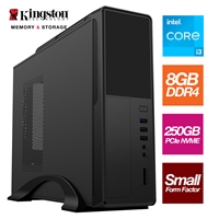 Small Form Factor - Intel i3 13100, 4 Core 8 Threads 3.40GHz (4.50GHz Boost), 8GB Kingston RAM, 250GB Kingston NVMe, No Optical, Small Foot Print for Home or Office Use - Pre-Built PC