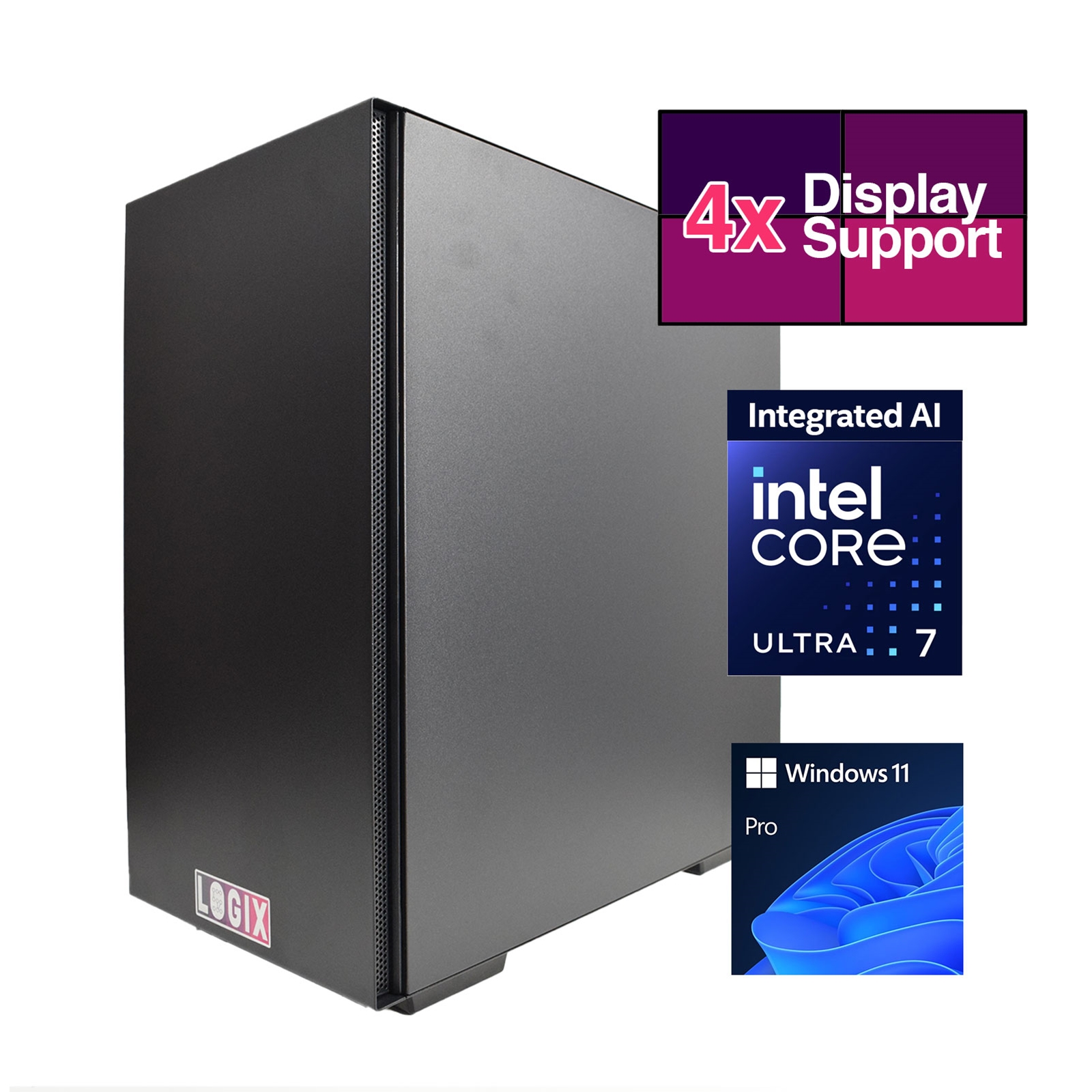 (image for) LOGIX Intel Core Ultra 7 AI Powered 20 Core, 3.90GHz (5.50GHz Boost) NPU with 13 TOPS, 32GB Kingston DDR5 Memory, 1TB Kingston NVMe, Gigabyte RTX 4060 8GB 4xMonitor, 2 x 2.5GB LAN, Windows 11 Pro