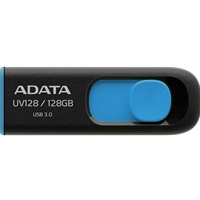 Adata Uv128 128gb Usb 3.2 Gen 1 Flash Drive, Capless Design, Black/blue Auv128-128g-rbe - Tgt01