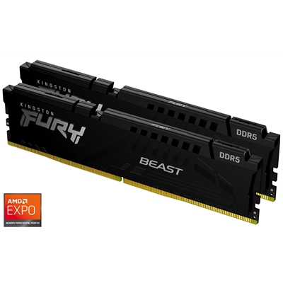 Kingston FURY Beast KF556C36BBEK2-32 32GB (2x 16GB) DIMM System Memory, 5600MHz, DDR5, CL36, Black, Intel XMP, AMD EXPO