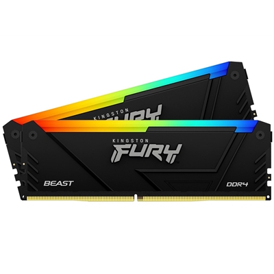 Kingston FURY Beast KF436C17BB2AK2/16 16GB (2x 8GB) DIMM System Memory, 3600MHz, DDR4, CL17, Black, RGB, Intel XMP