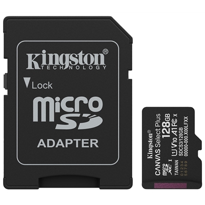 Kingston Canvas Select 128GB Micro SD UHS-I Flash Card with Adapter