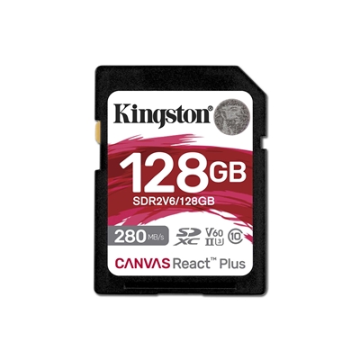 Kingston Canvas React Plus V60 128GB Memory Card, 4K, UHS-II, 280MB/s R, 150MB/s W