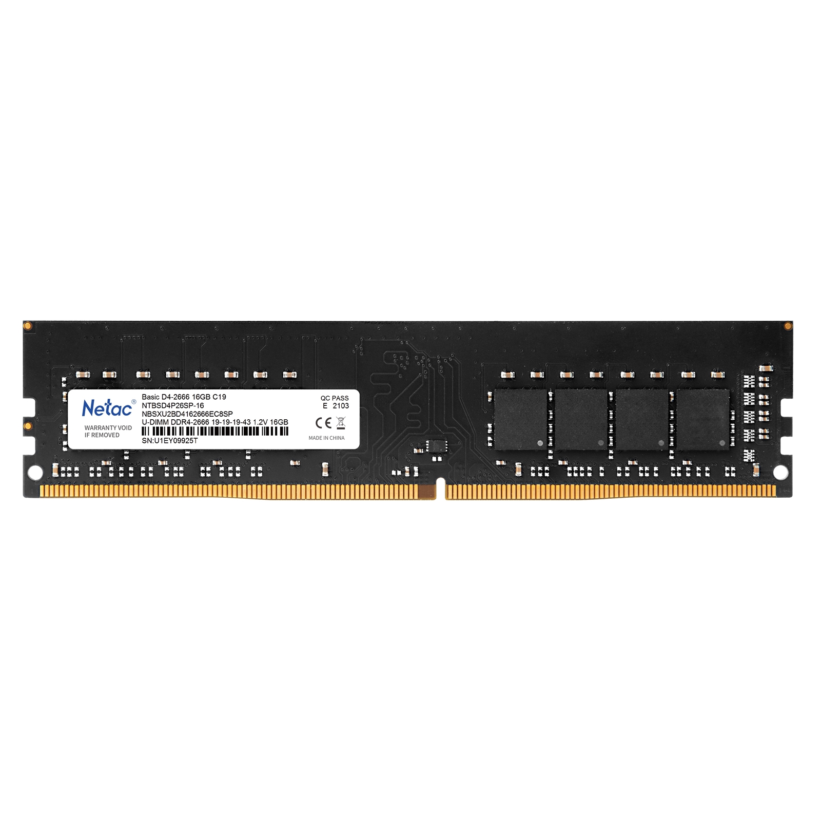 (image for) Netac NTBSD4P32SP-16 16GB DIMM System Memory, DDR4, 3200MHz, 1 x 16GB, 288 Pin, 1.35v, CL16-20-20-40