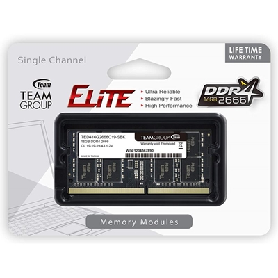 Team Elite TED416G2666C19-S01 16GB (1x 16GB) SODIMM System Memory, 2666MHz, DDR4, CL19