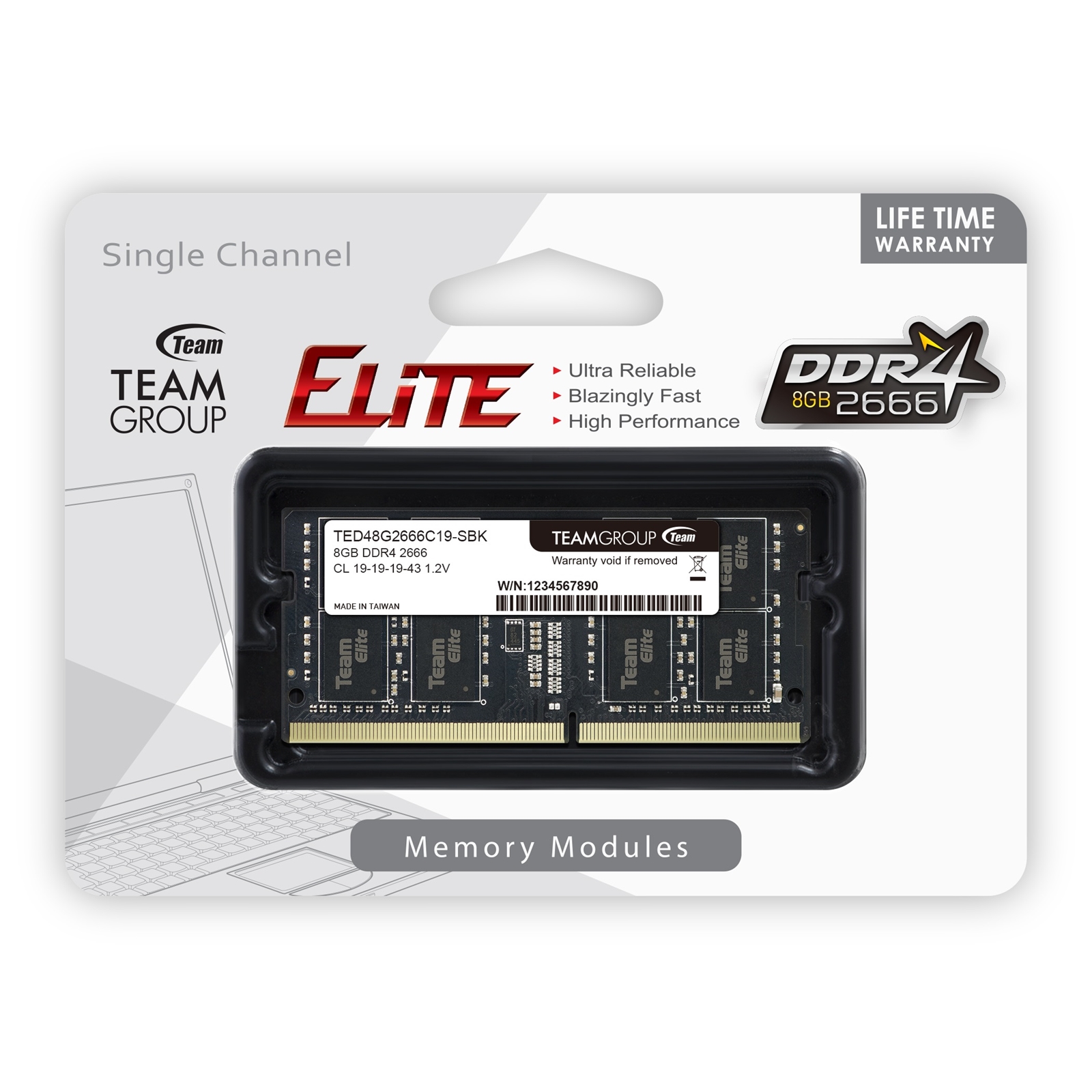 (image for) Team Elite 8GB No Heatsink (1 x 8GB) DDR4 2666MHz SODIMM System Memory