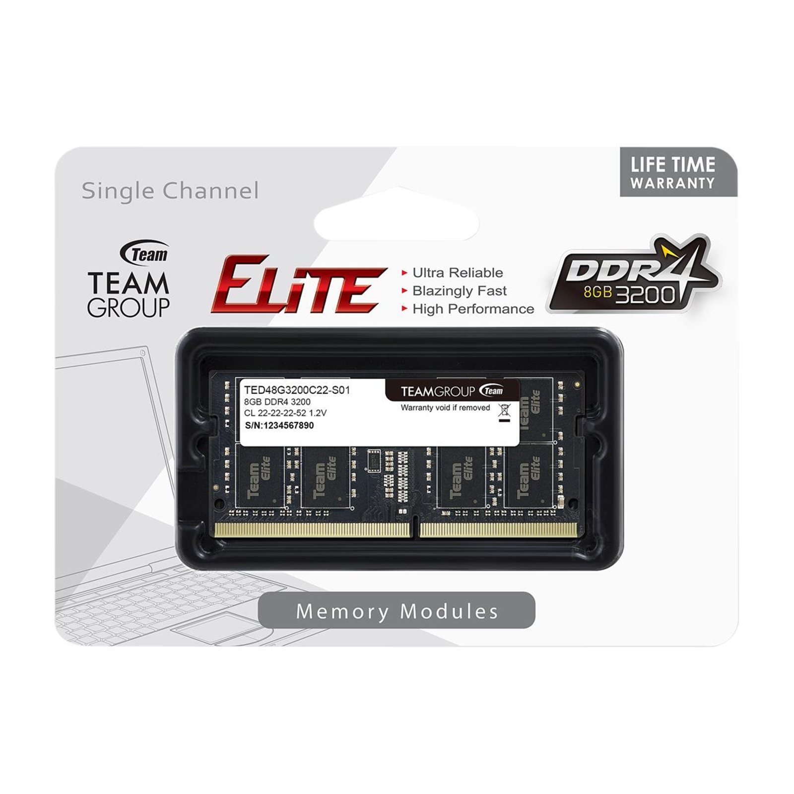 (image for) Team Elite 8GB No Heatsink (1 x 8GB) DDR4 3200MHz SODIMM System Memory