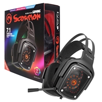 Marvo Scorpion HG9046 Gaming Headset, 7.1 True Surround Sound, LED, Flexible Omnidirectional Mic, 6 Discrete Drivers, Built-in Sound Card, In-line Remote Control, USB powered, Black