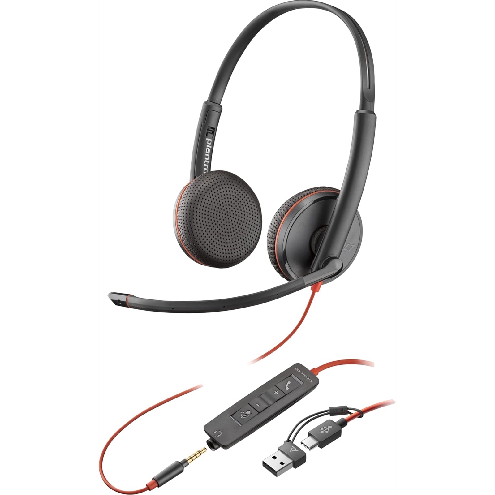 (image for) Plantronics Blackwire 3225 Stereo USB-C Headset with 3.5mm Jack & USB-C/A Adapter (Bulk Pack- Non-Retail)
