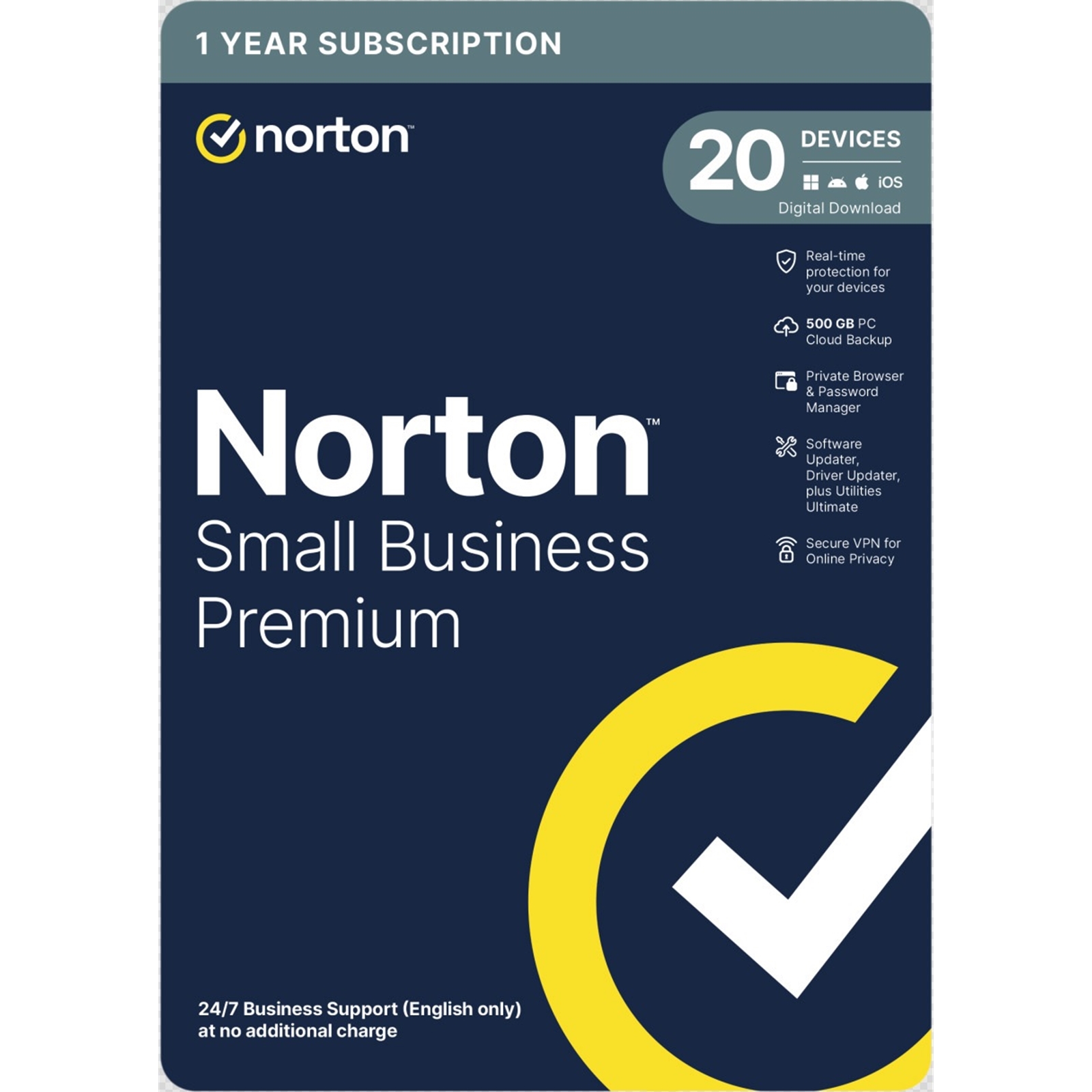 (image for) Norton Small Business Premium, Antivirus Software, 20 Devices, 1-year Subscription, Includes 500GB of Cloud Storage, Dark Web Monitoring, Private Browser, 24/7 Business Support, VPN and Driver Updater, Activation Code by email - ESD